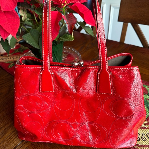 Coach - Red Patent Leather Satchel - Picture 2 of 12